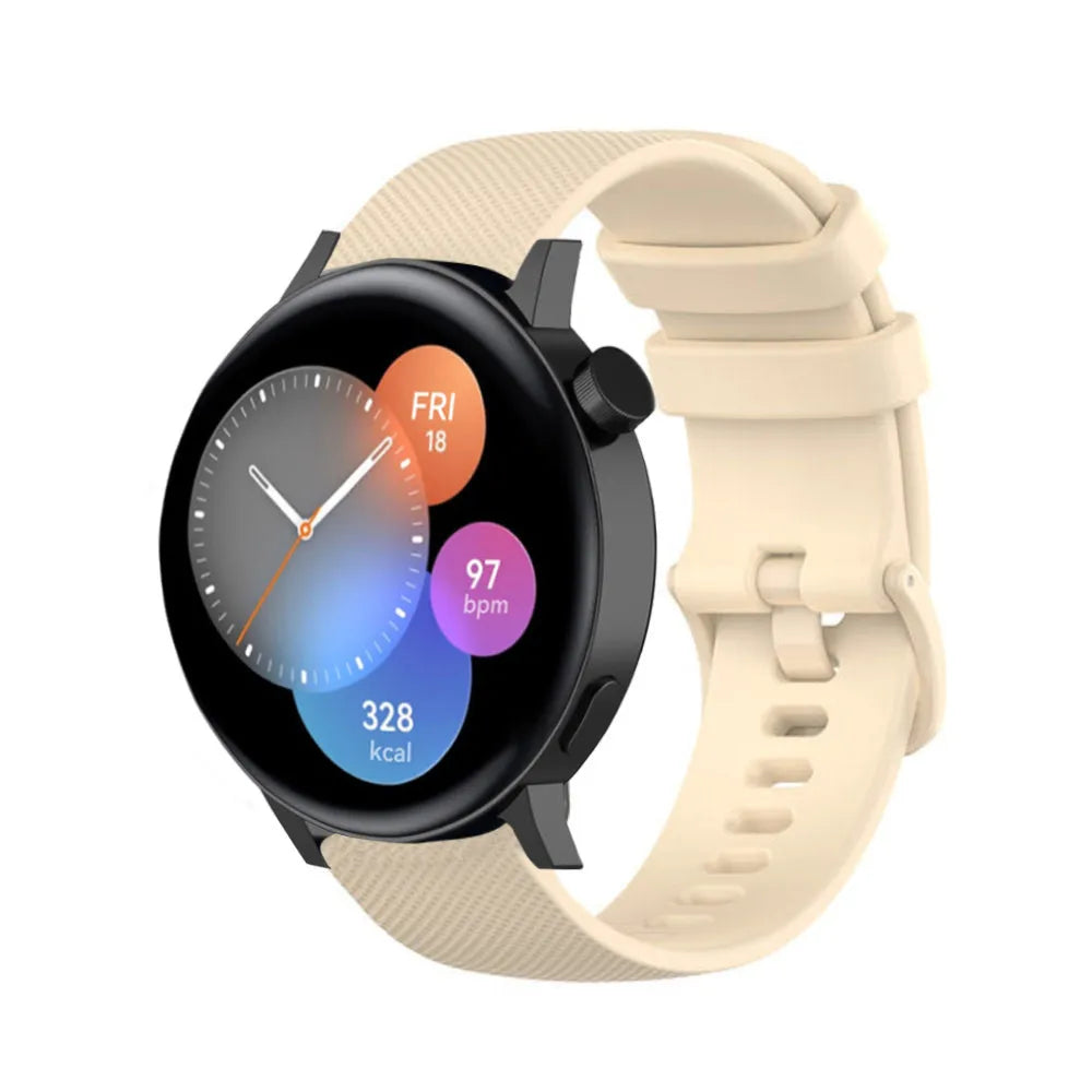 Premium Silicone Strap, beige, on a watch, 3/4 front view