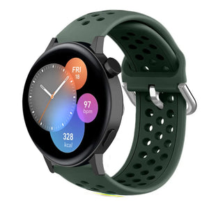 Breathable Silicone Strap, army green, on a watch, 3/4 front view