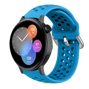 Breathable Silicone Strap, light blue, on a watch, 3/4 front view