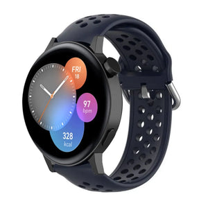 Breathable Silicone Strap, dark blue, on a watch, 3/4 front view