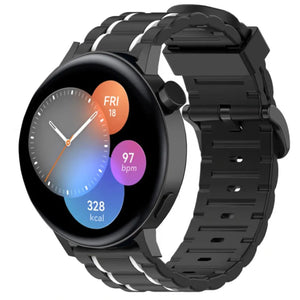 Silicone Strap 'Tough', black/white, on a watch, 3/4 front view