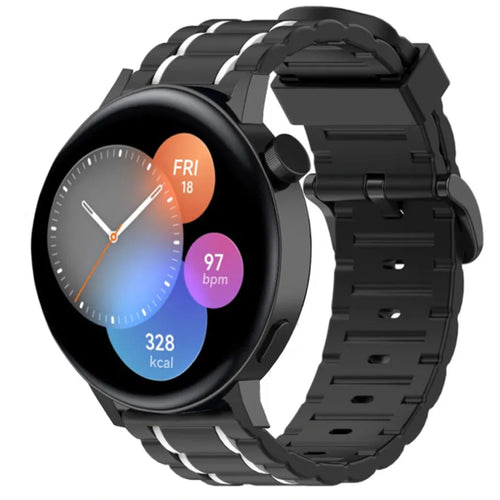 Silicone Strap 'Tough', black/white, on a watch, 3/4 front view