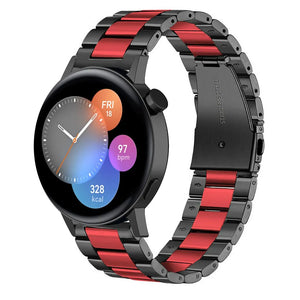 Steel Strap, black/red, on a watch, 3/4 front view