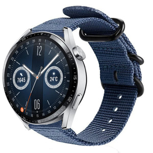 Nylon Buckle Strap, blue, on a watch, 3/4 front view