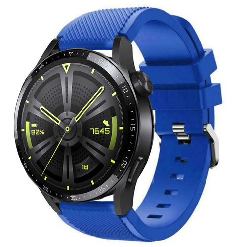 Twill Silicone Strap, blue, on a watch, 3/4 front view