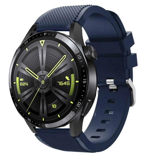 Twill Silicone Strap, dark blue, on a watch, 3/4 front view