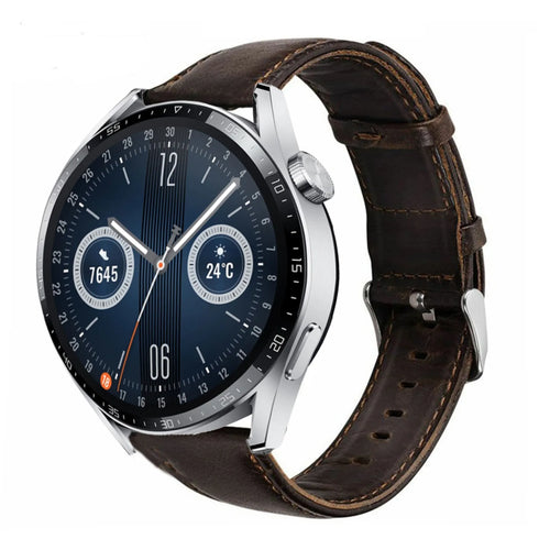 Leather Strap, dark brown, on a watch, 3/4 front view