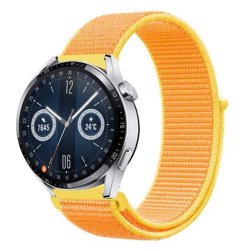 Nylon Strap, light yellow, on a watch, 3/4 front view