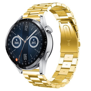 Steel Strap, gold, on a watch, 3/4 front view