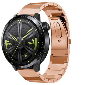 Premium Metal Strap, rose gold, on a watch, 3/4 front view