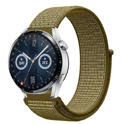 Nylon Strap, olive, on a watch, 3/4 front view