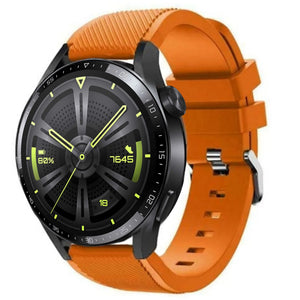 Twill Silicone Strap, orange, on a watch, 3/4 front view