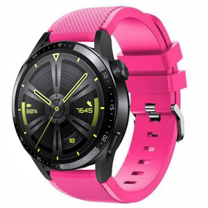 Twill Silicone Strap, bright pink, on a watch, 3/4 front view
