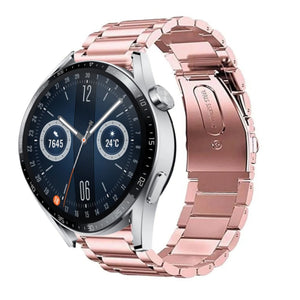 Steel Strap, pink, on a watch, 3/4 front view