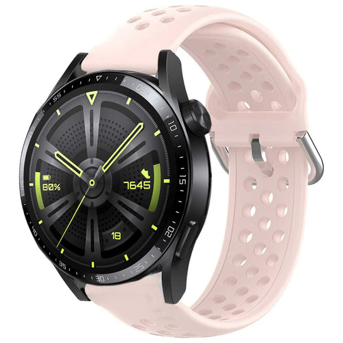 Breathable Silicone Strap, pink, on a watch, 3/4 front view
