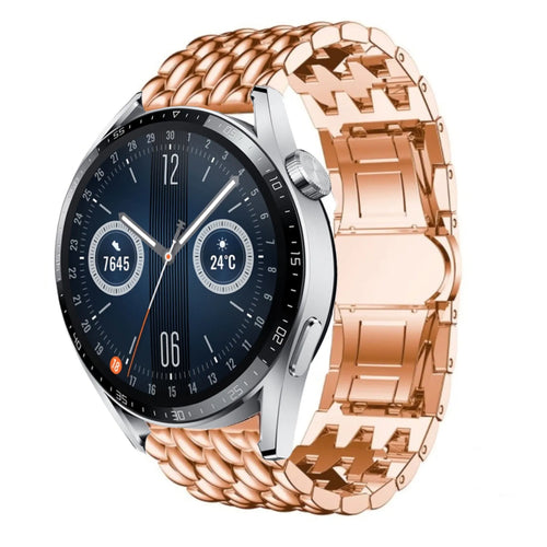 Steel Dragon Strap, rose gold, on a watch, 3/4 front view