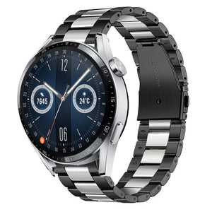 Steel Strap, black/silver, on a watch, 3/4 front view