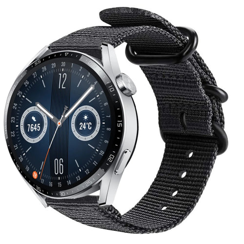 Nylon Buckle Strap, black, on a watch, 3/4 front view