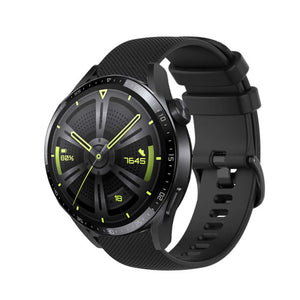 Premium Silicone Strap, black, on a watch, 3/4 front view