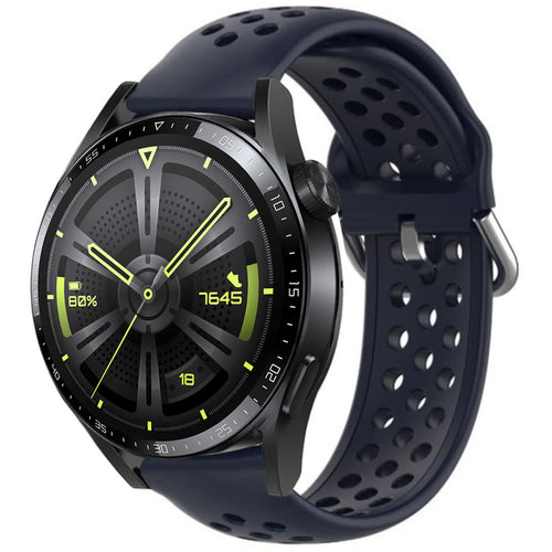 Breathable Silicone Strap, dark blue, on a watch, 3/4 front view