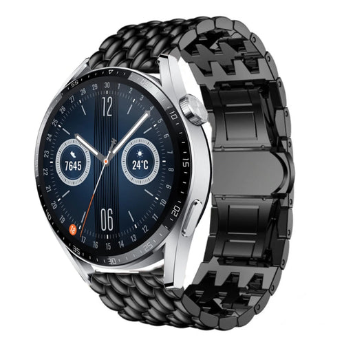 Steel Dragon Strap, black, on a watch, 3/4 front view