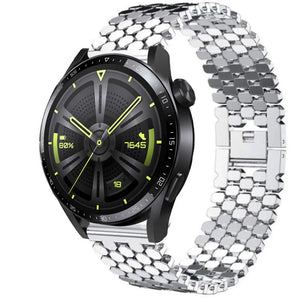 Steel Strap Hexagons, silver, on a watch, 3/4 front view