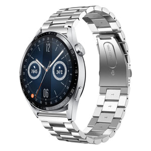 Steel Strap, silver, on a watch, 3/4 front view