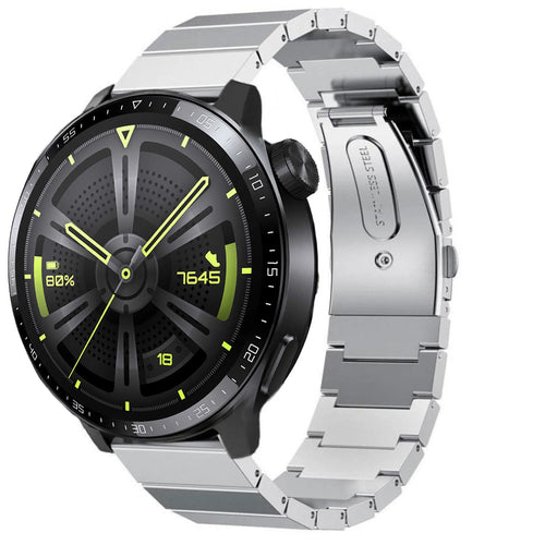 Premium Metal Strap, silver, on a watch, 3/4 front view