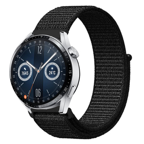 Nylon Strap, black, on a watch, 3/4 front view