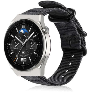 Nylon Buckle Strap, black, on a watch, 3/4 front view