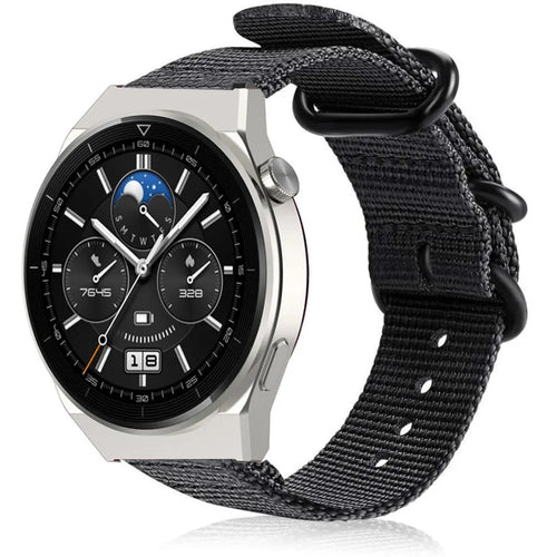 Nylon Buckle Strap, black, on a watch, 3/4 front view