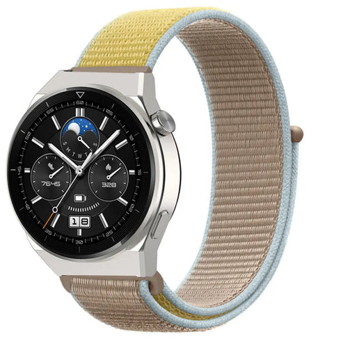 Nylon Strap, camel, on a watch, 3/4 front view