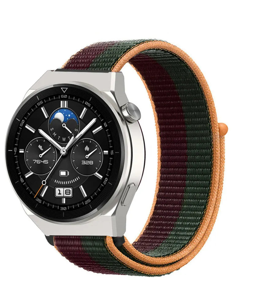Nylon Strap, dark cherry, on a watch, 3/4 front view