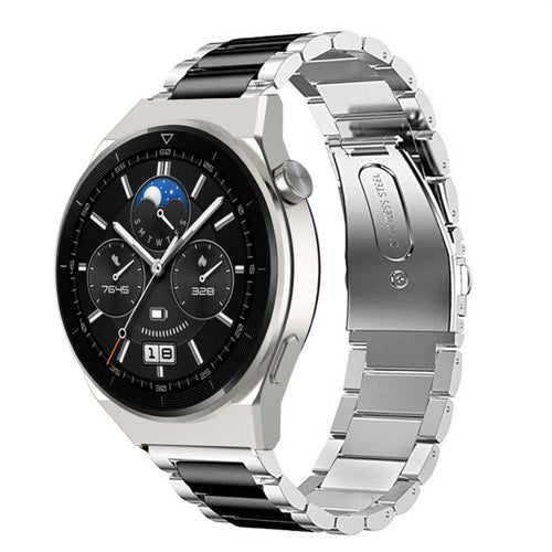 Steel Strap, silver/black, on a watch, 3/4 front view
