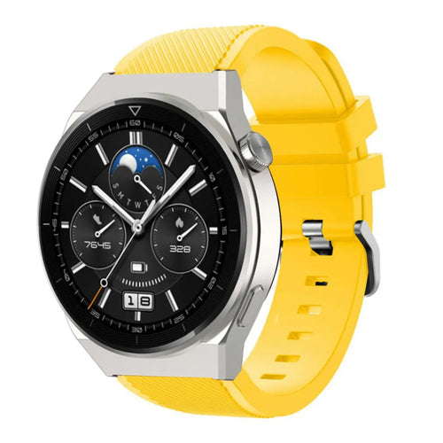 Twill Silicone Strap, yellow, on a watch, 3/4 front view