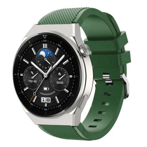 Twill Silicone Strap, army green, on a watch, 3/4 front view