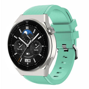 Twill Silicone Strap, aqua, on a watch, 3/4 front view