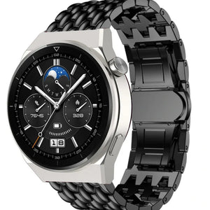 Steel Dragon Strap, black, on a watch, 3/4 front view