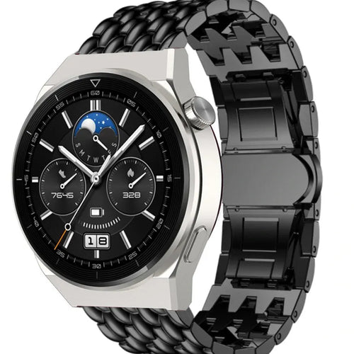 Steel Dragon Strap, black, on a watch, 3/4 front view
