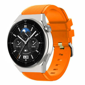 Twill Silicone Strap, orange, on a watch, 3/4 front view
