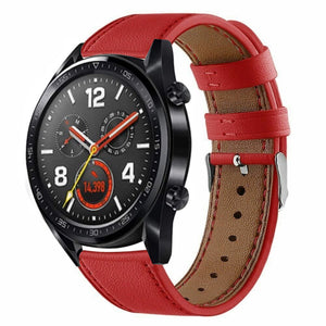 Modern Leather Strap, red, on a watch, 3/4 front view