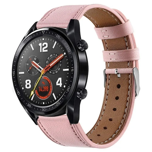 Modern Leather Strap, pink, on a watch, 3/4 front view