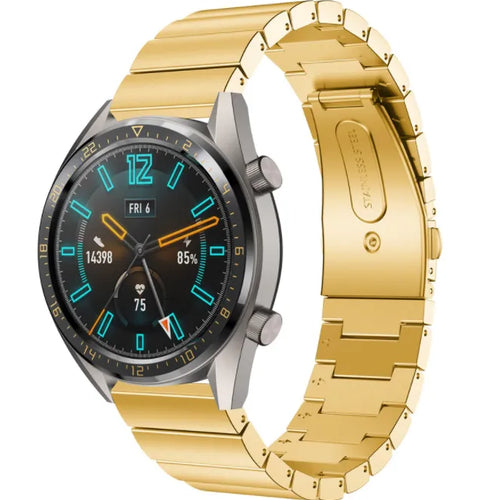 Premium Metal Strap, gold, on a watch, 3/4 front view