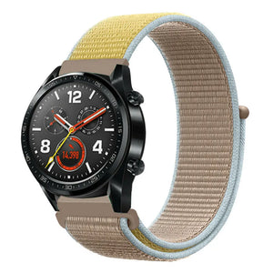Nylon Strap, camel, on a watch, 3/4 front view