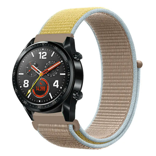 Nylon Strap, camel, on a watch, 3/4 front view