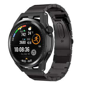 Premium Metal Strap, black, on a watch, 3/4 front view