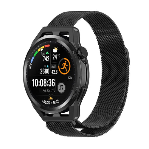 Milanese Strap, black, on a watch, 3/4 front view