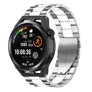 Steel Strap, silver/white, on a watch, 3/4 front view