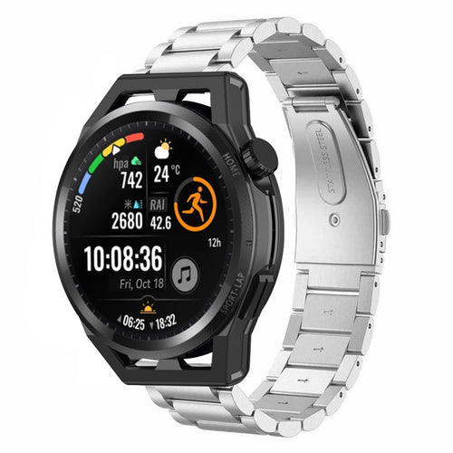 Steel Strap, silver, on a watch, 3/4 front view