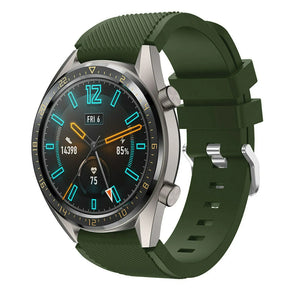 Twill Silicone Strap, army green, on a watch, 3/4 front view